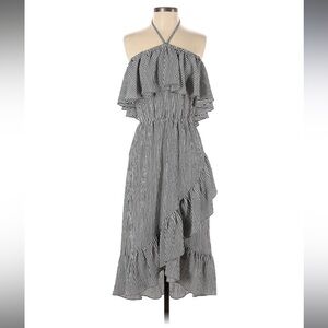 Striped Halter Neck Ruffle Dress